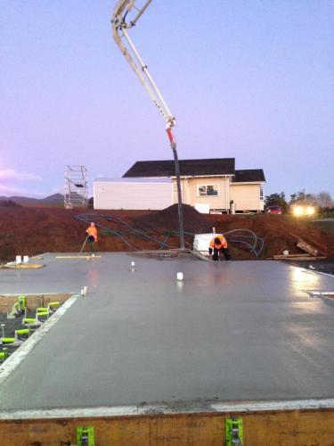 Laying concrete for the Lodge foundations